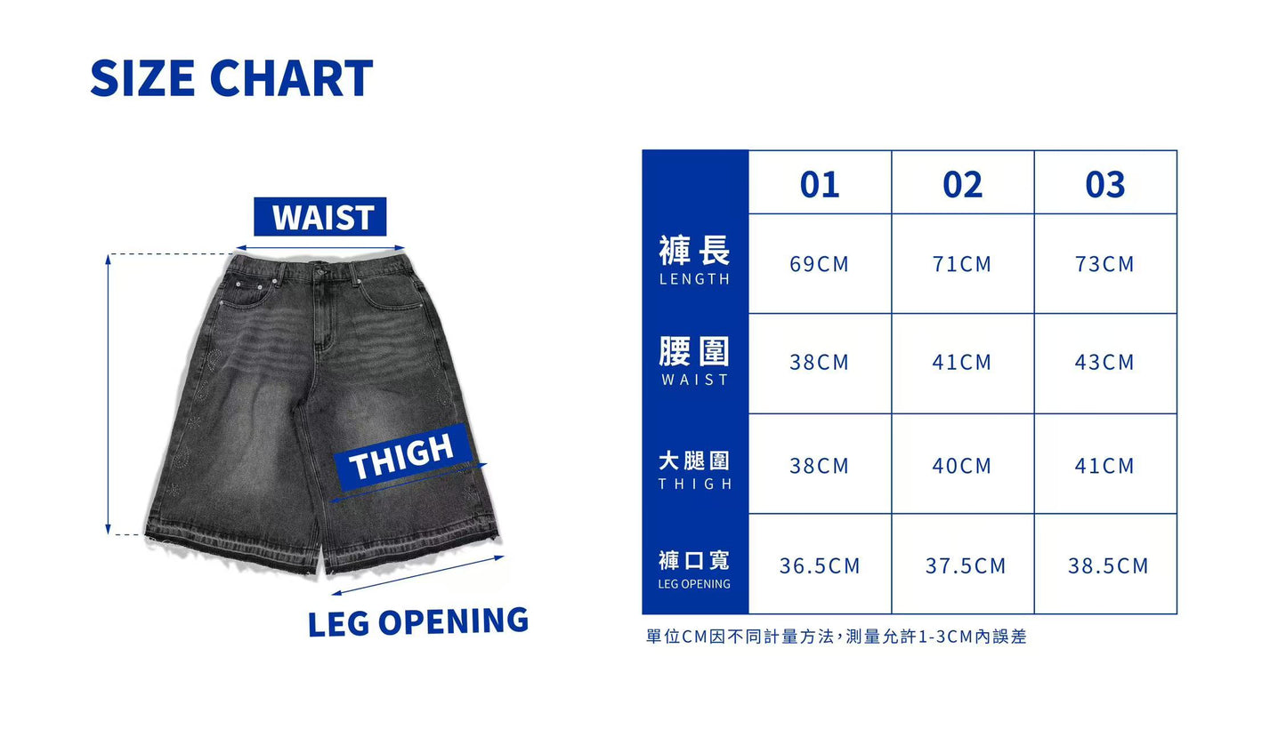 ORDINARY 水洗不修邊腰果花卯釘8分牛仔短褲