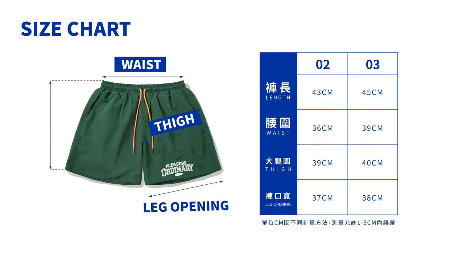ORDINARY 防潑水字體刺繡五分衝浪短褲