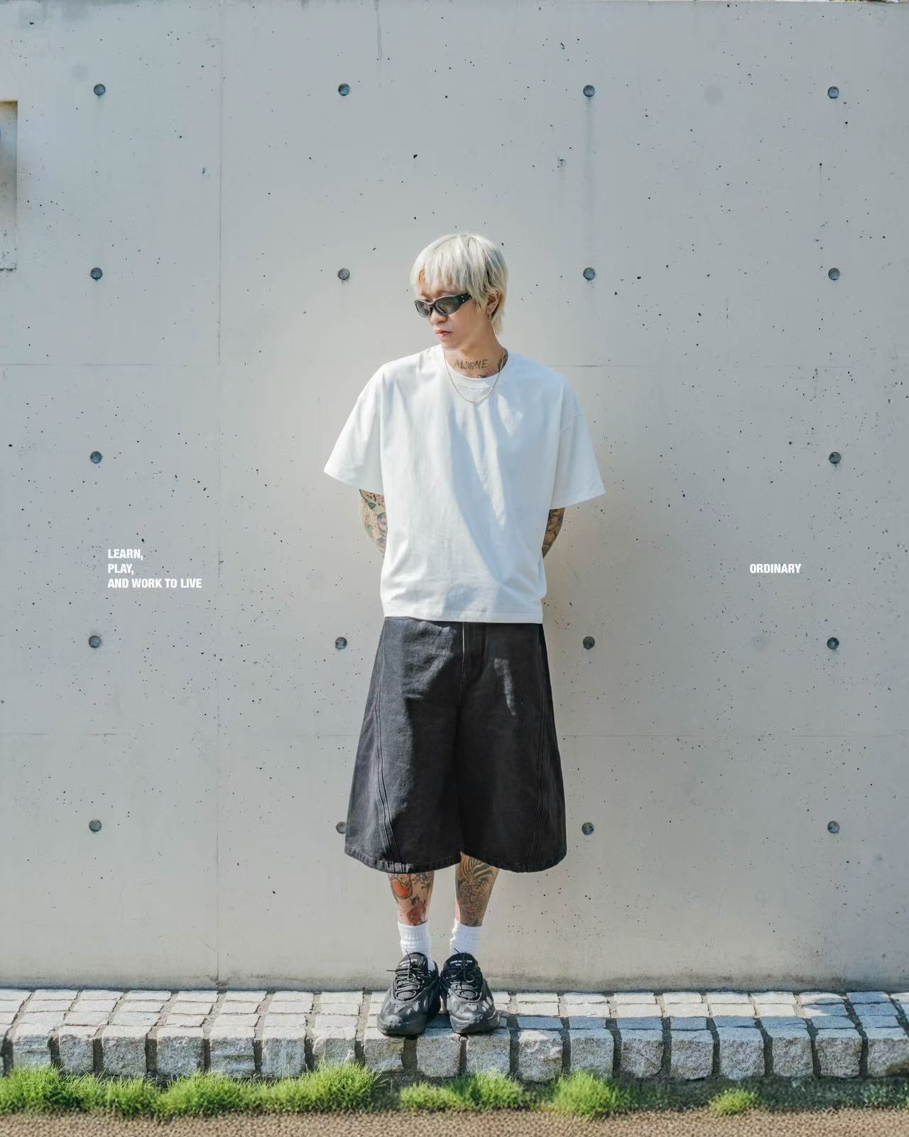 ORDINARY 3D ARC DENIM SHORTS