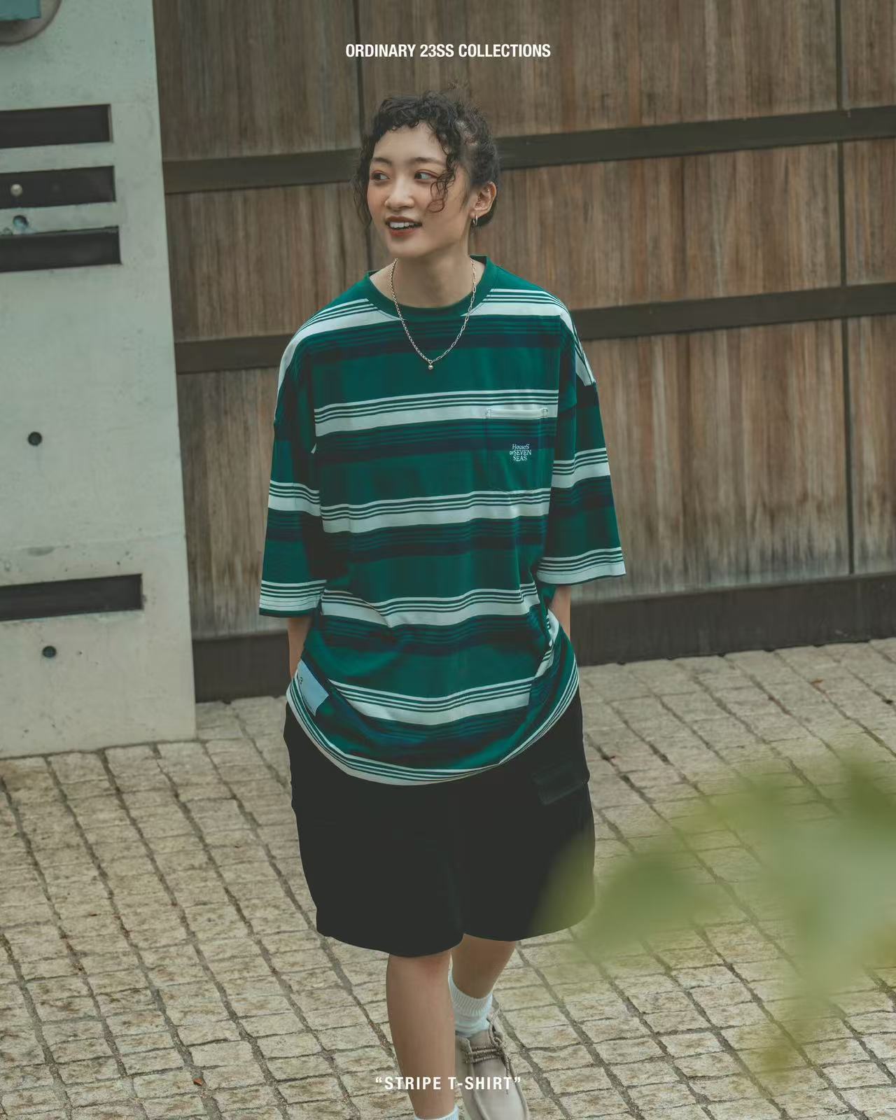 ORDINARY 不規則寬鬆橫紋短TEE
