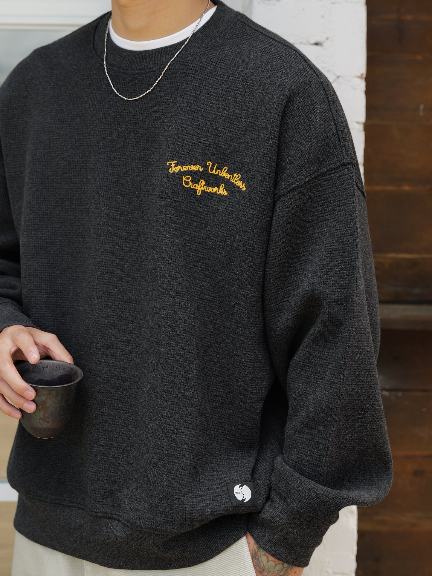 UNBENT 25AW 刺繡華夫格圓領衛衣