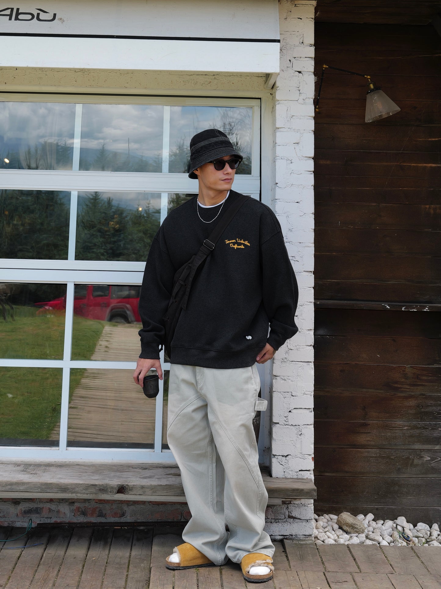 UNBENT 25AW 刺繡華夫格圓領衛衣