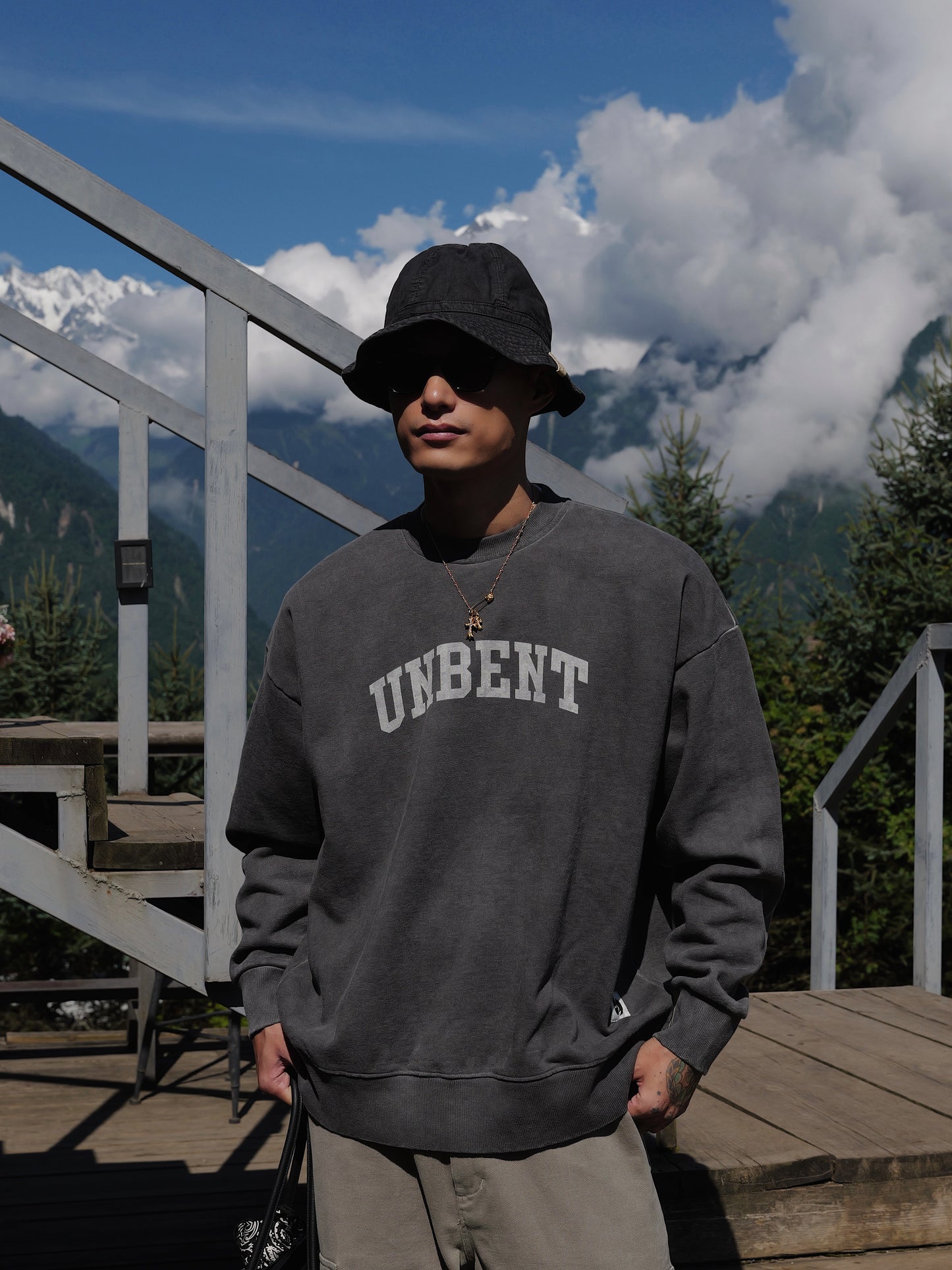 UNBENT 25AW 洗水做舊logo圓領衛衣