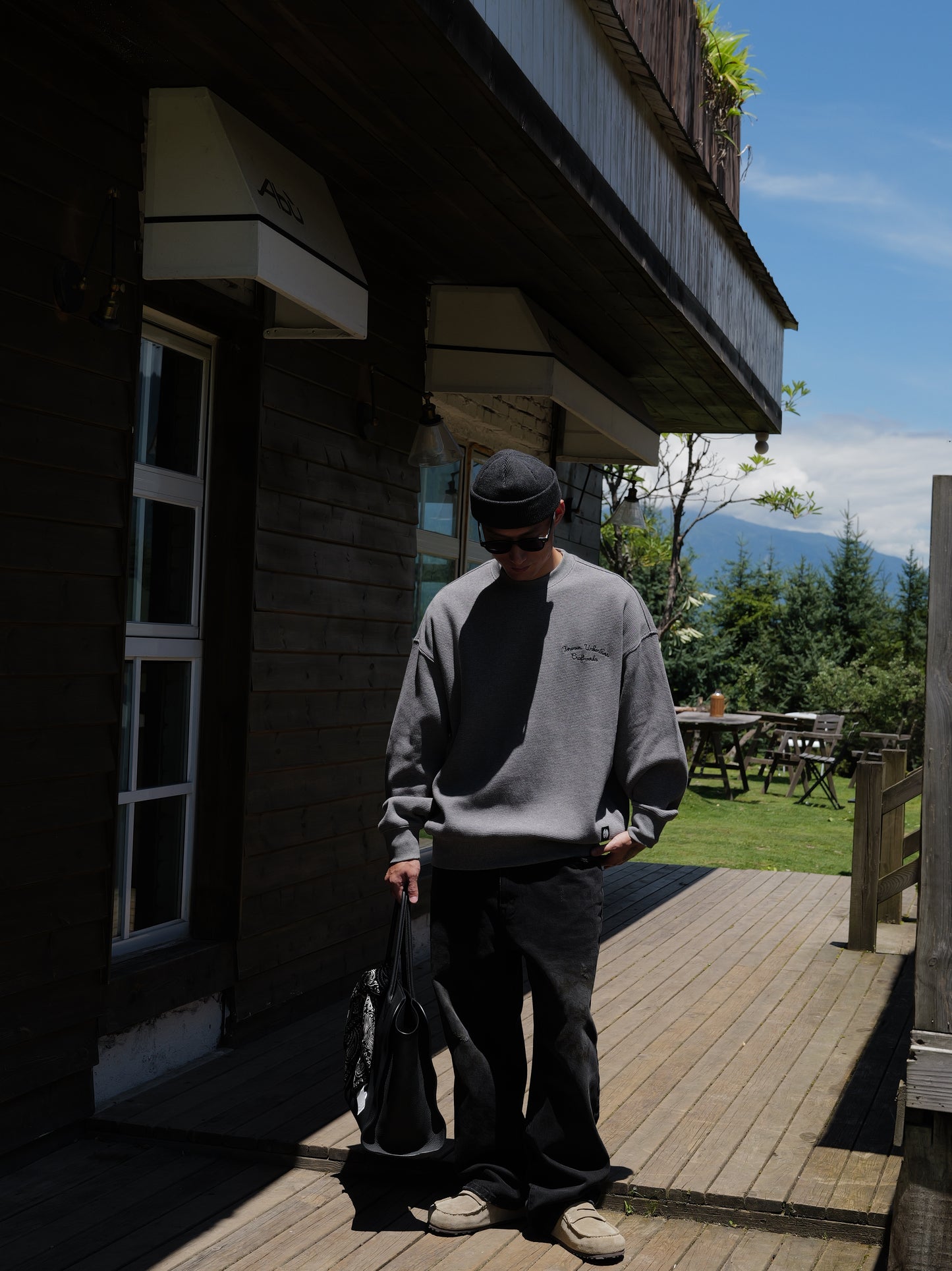 UNBENT 25AW 刺繡華夫格圓領衛衣