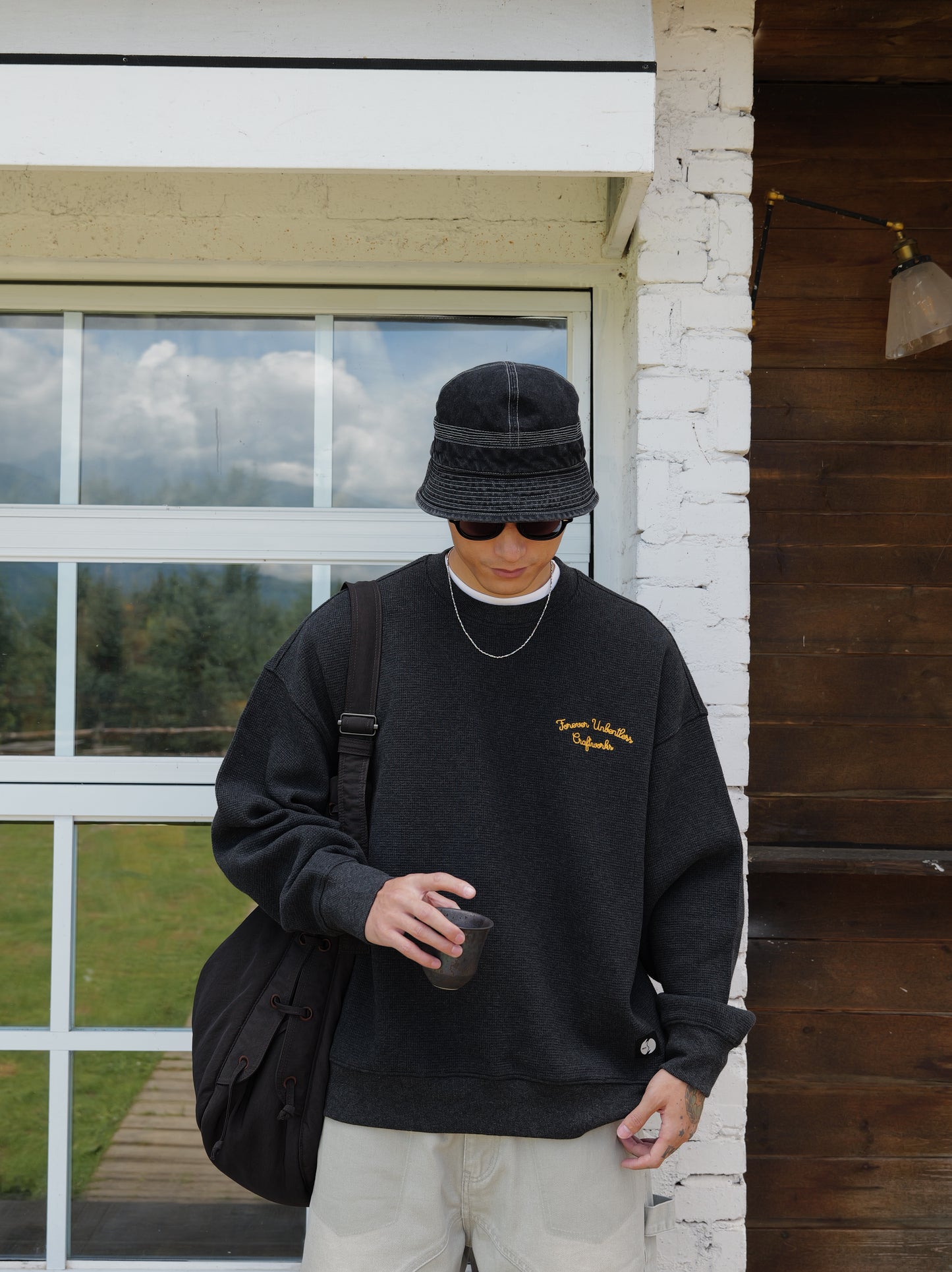 UNBENT 25AW 刺繡華夫格圓領衛衣