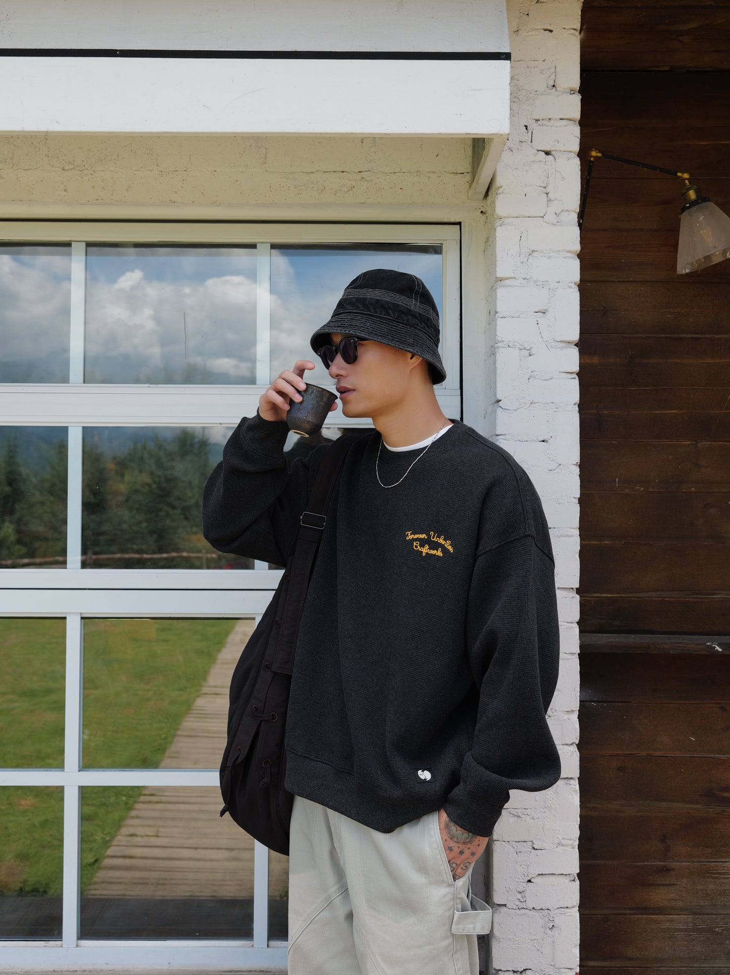 UNBENT 25AW 刺繡華夫格圓領衛衣