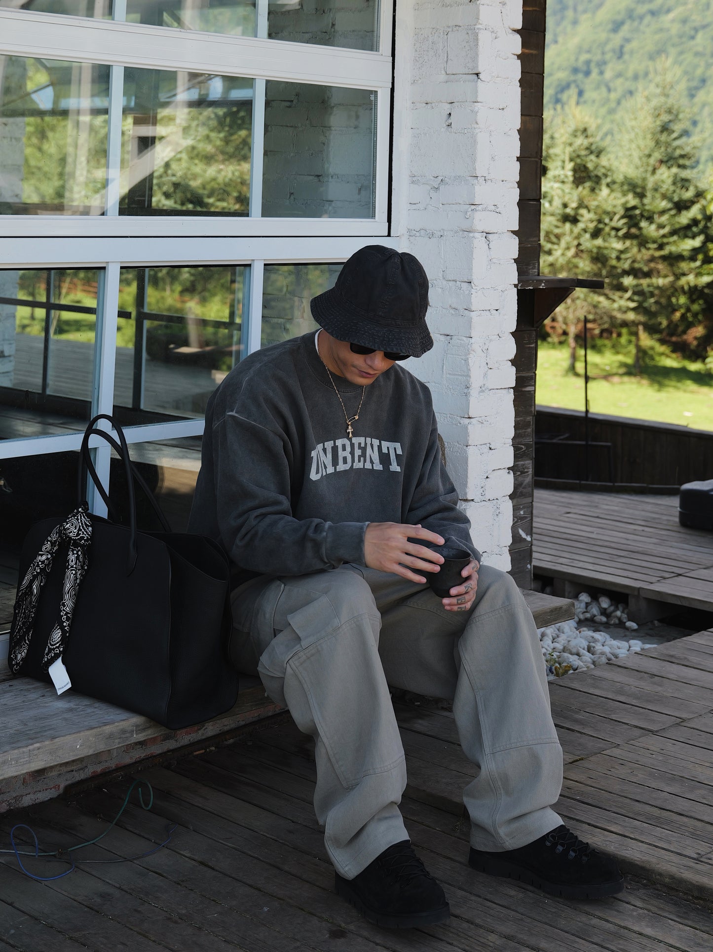 UNBENT 25AW 洗水做舊logo圓領衛衣