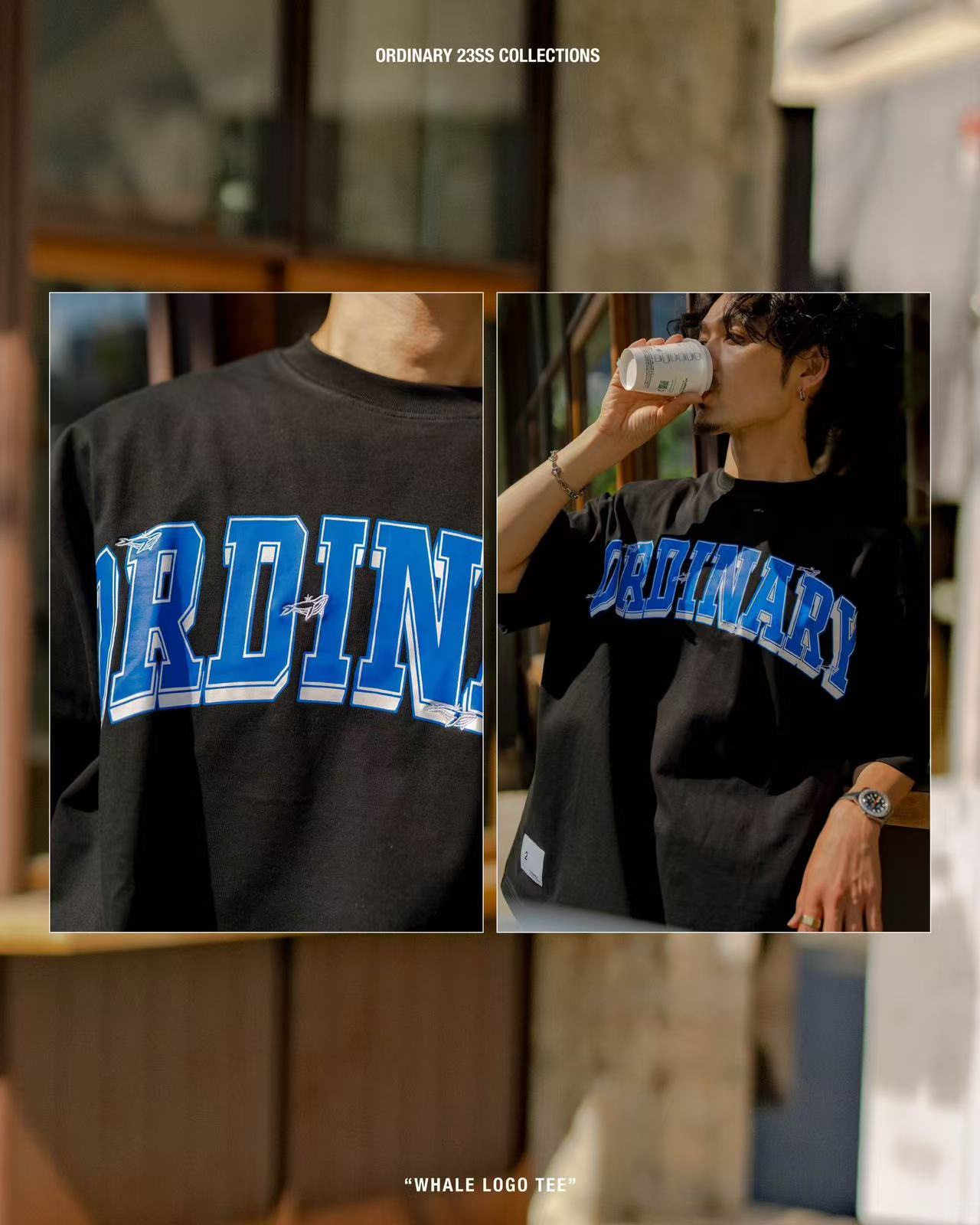 ORDINARY 經典大學字刺繡鯨魚LOGO短tee