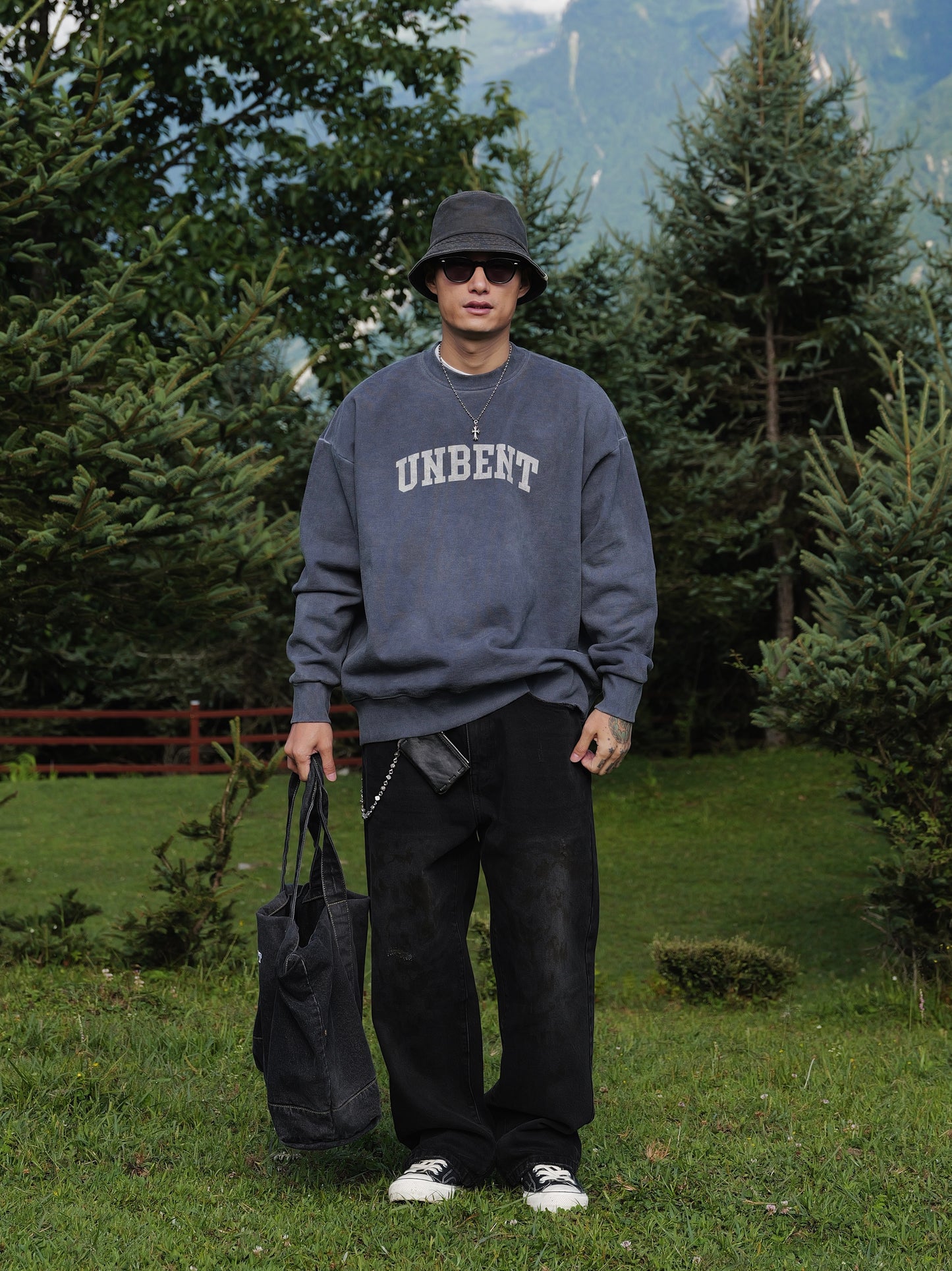 UNBENT 25AW 洗水做舊logo圓領衛衣