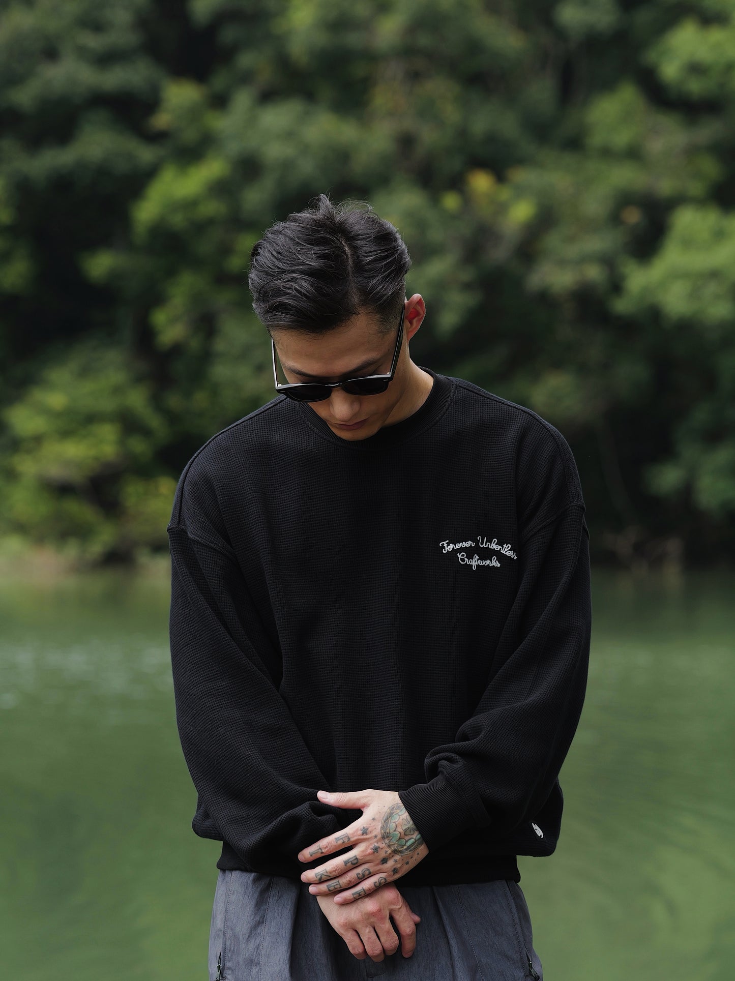 UNBENT 25AW 刺繡華夫格圓領衛衣