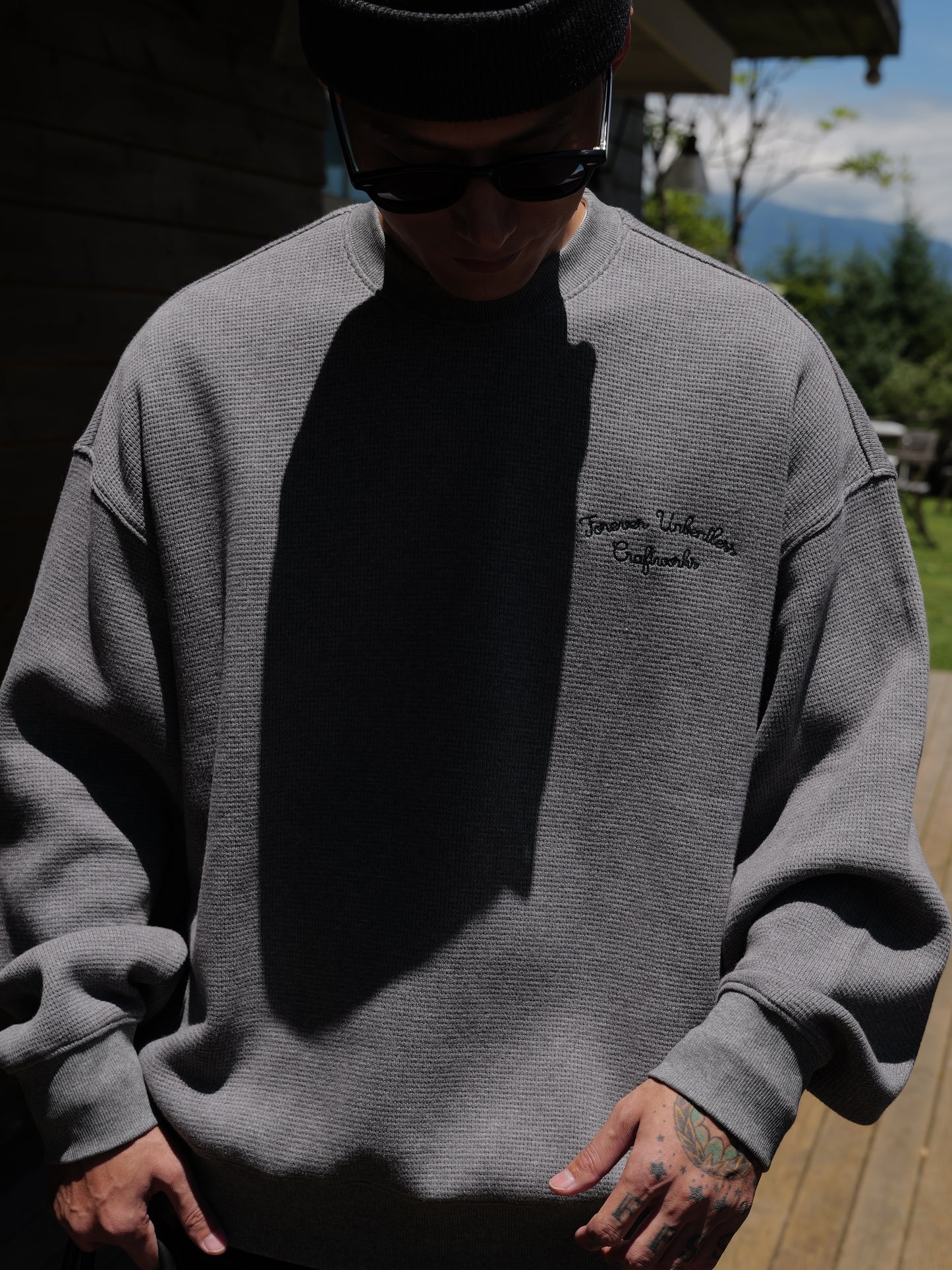 UNBENT 25AW 刺繡華夫格圓領衛衣