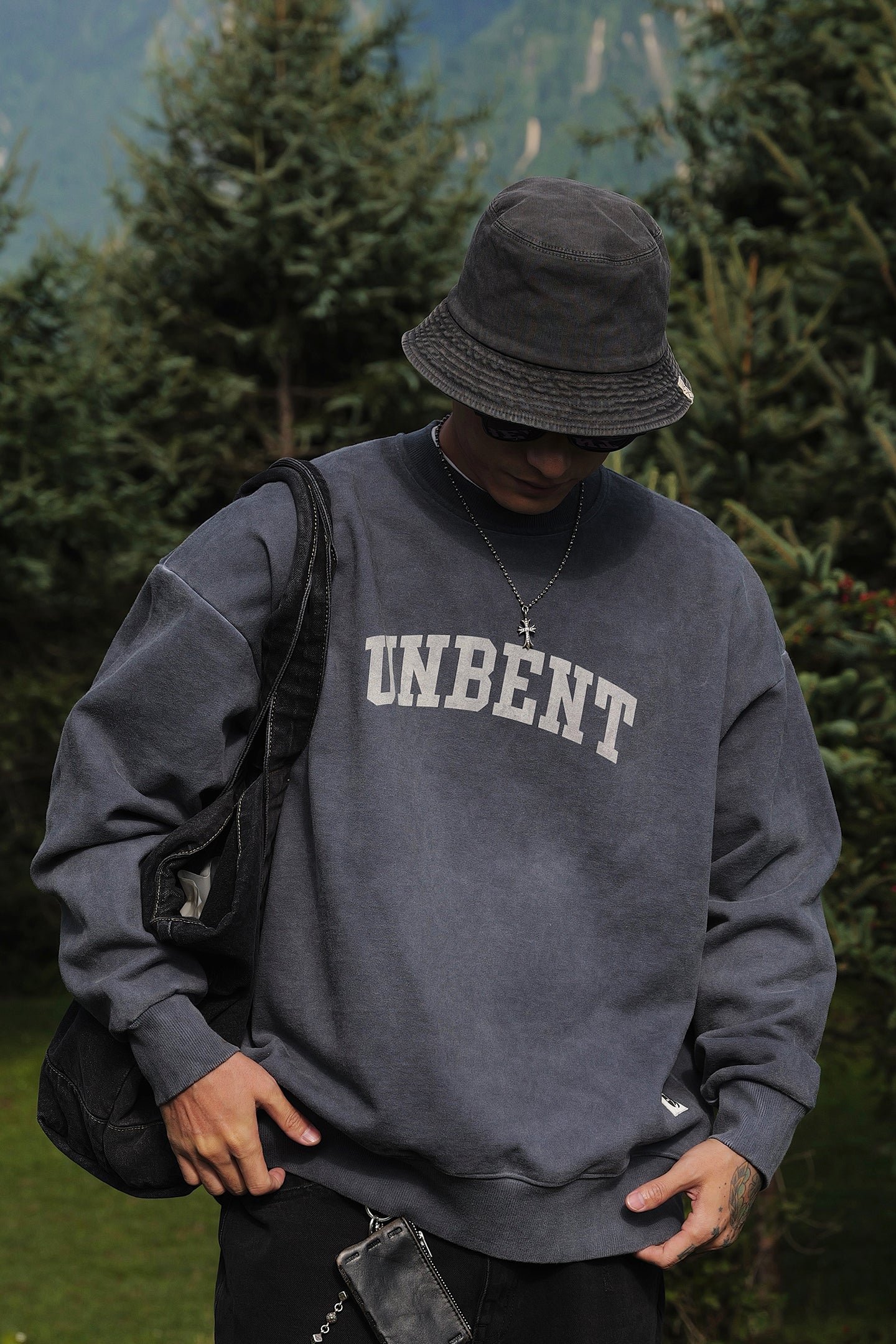 UNBENT 25AW 洗水做舊logo圓領衛衣
