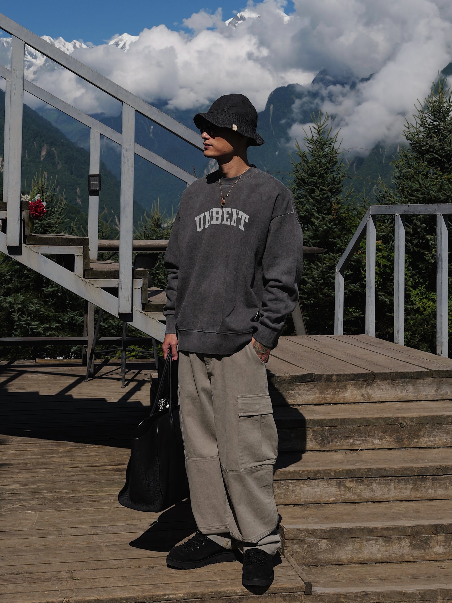 UNBENT 25AW 洗水做舊logo圓領衛衣