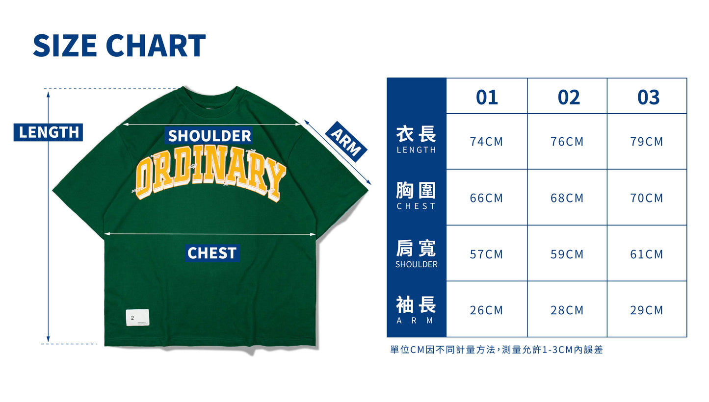 ORDINARY 經典大學字刺繡鯨魚LOGO短tee